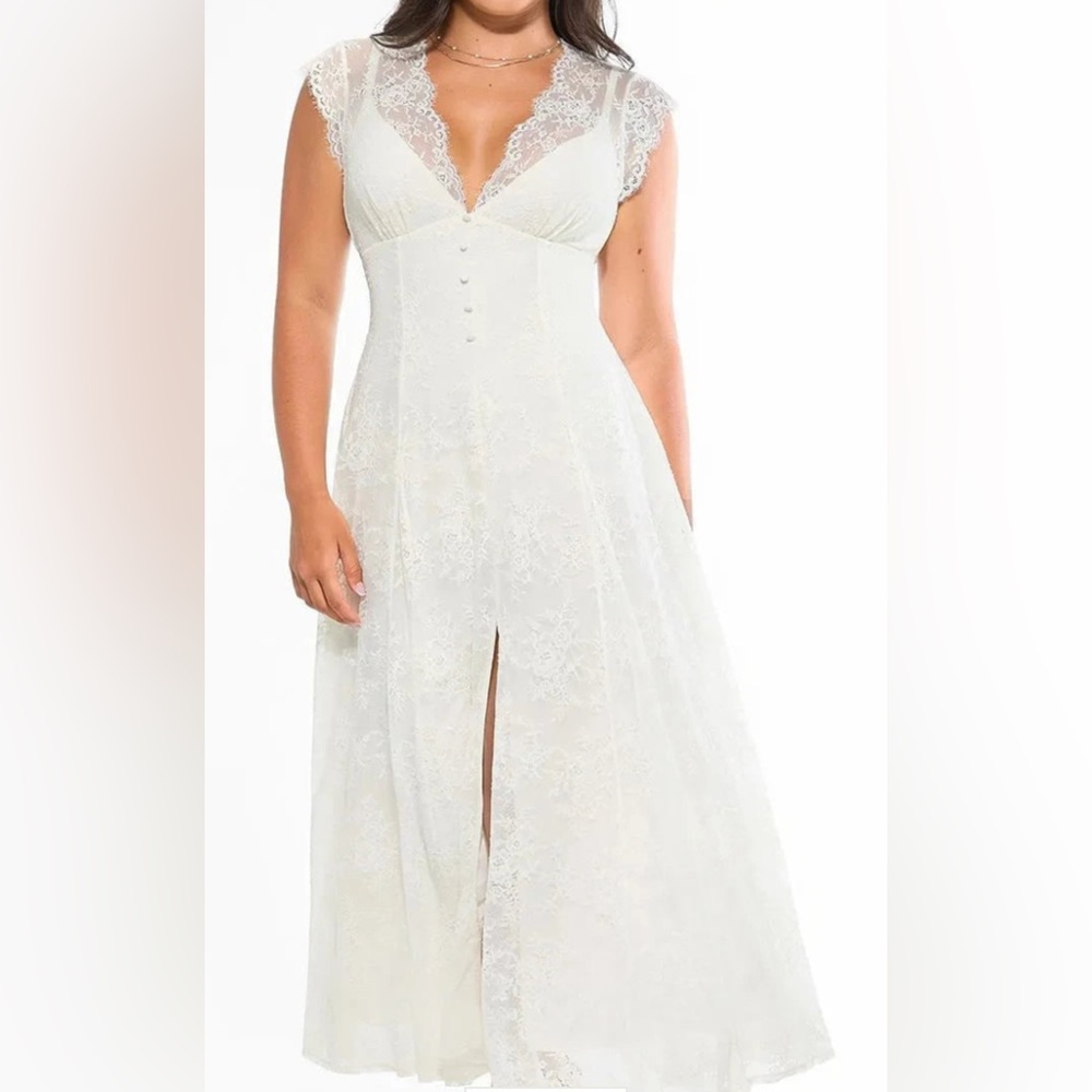 Chic Ivory Lace Wedding Party Dress Large New Popilush